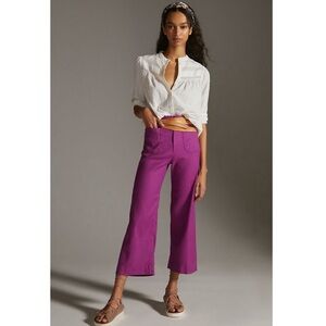 Anthropologie Maeve The Colette Linen Magenta Pant 30 Purple Cropped Ankle Wide